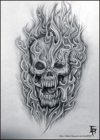 刺青紋身圖：骷髏頭手稿01