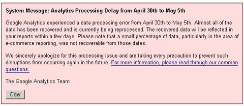 Google Analytics 延遲處理反應部份四月底/五月初的網站資訊