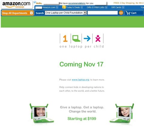 Amazon OLPC XO 買一台、捐一台計畫 11/17 亞馬遜啟動