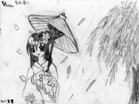 柳樹下的紙傘少女