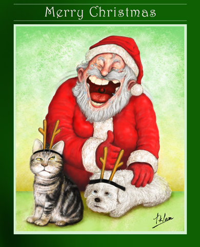 祝大家聖誕快樂 !這位聖誕老人快樂,但他的貓狗不快樂~!