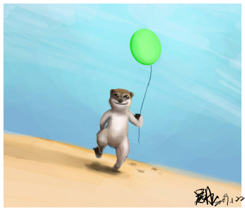 舊畫...放氣球的狐蒙