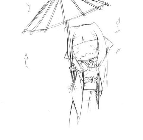 撐雨傘的菊子
