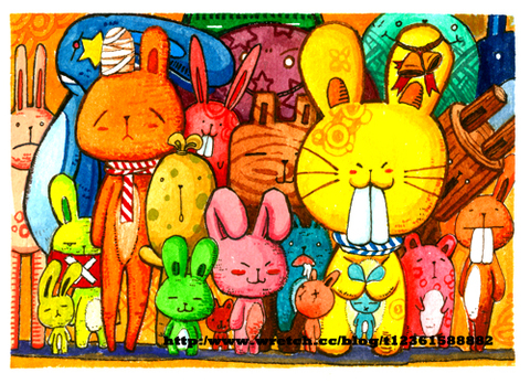 可愛風插畫-兔兔家庭