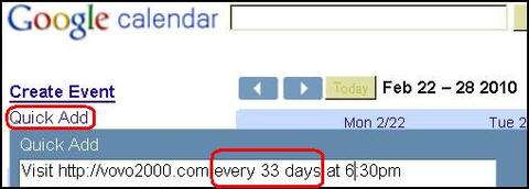 行事曆 Quick Add Syntax 客製化重複天數 Calendar 30 days Repeat Limit
