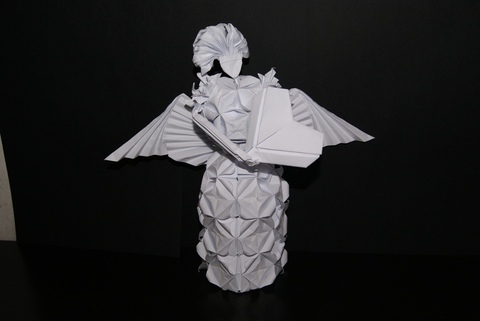 纸色恋曲原创折纸艺术精品爱心天使（用复印纸折成）