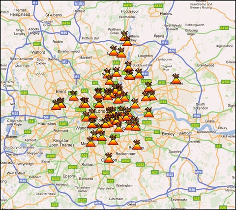 2011 英國暴動、倫敦暴動 Google 地圖