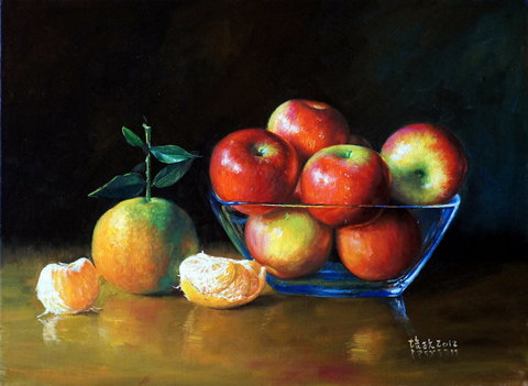 油畫水彩靜物蘋果橘子油画教學