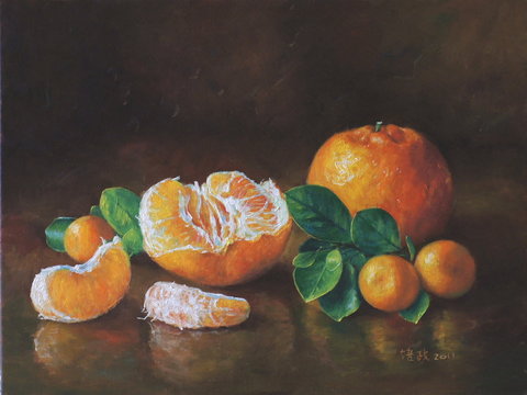 梁培政油畫水彩速描靜物橘子油画教學