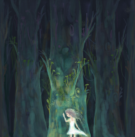 每週塗鴉—在夜森林迷失的少女