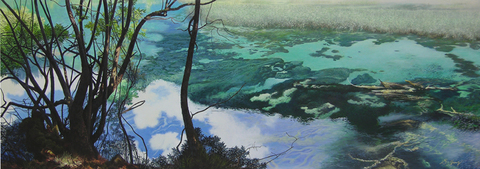 楊紹良油畫作品：皎縞炫渙,雲遊碧翠,葦水瀏如,天源溥博