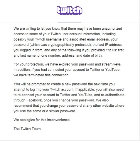 Twitch 可能被駭客入侵，流失帳號、密碼、E-Mail、電話 (2015/03/23)