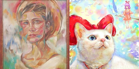 貓頭鷹、魔女系列：水彩油畫插畫 by GengYu - Watercolor/Painting, Cat Art