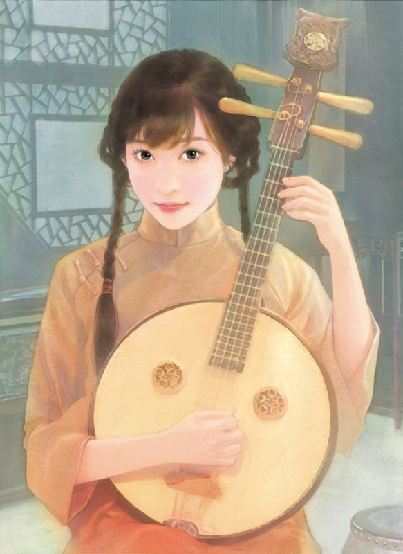 女孩子手中的樂器叫做「阮」，在國樂演奏中多用來伴奏