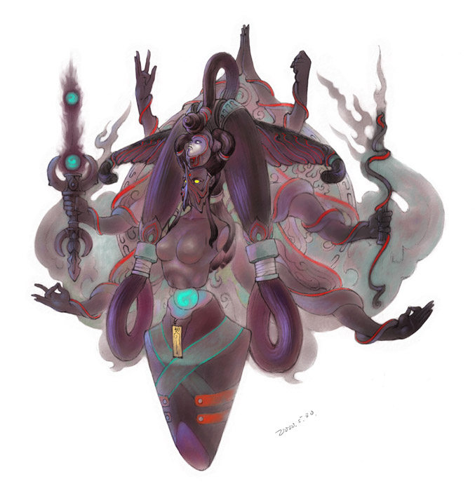 2000年 軒 伏魔錄 召喚獸 天魃：painter5 水彩----水墨風