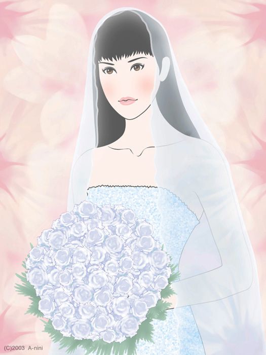 清淡粉藍：新娘和捧花