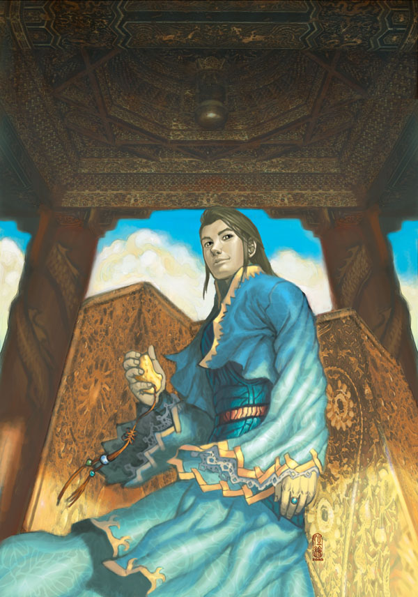 神州狂瀾小說封面。最後一集...一位身著青色娟衣的皇帝。
