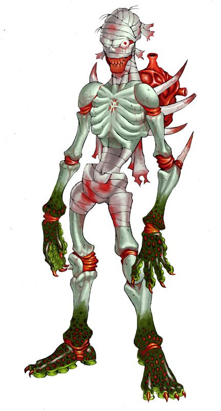 第二關魔王：跟猩猩是同一個遊戲設定，有別於第一關的笨重，第二關是速度快，到處丟黏液的難纏角色，背後是它的弱點心臟