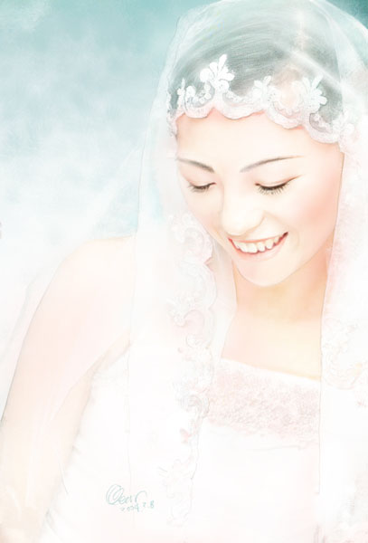 大哥大嫂新婚快樂：拿大嫂的婚紗照來再次練習小說畫風，順便祝賀他們新婚快樂^_^。