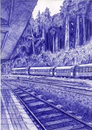 阿里山小火車：這是我自己利用原子筆劃的阿里小小火車這算是我繪畫工力的一大挑戰吧........在完全不能使用擦子的情況下,完成
