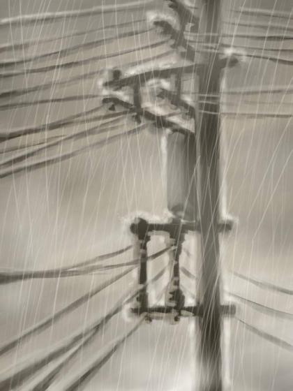 雨：下雨天看著家前面的電線桿畫的