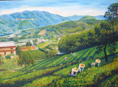 茶山採茶油畫作品