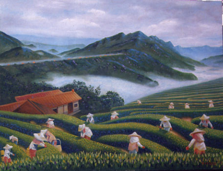 鹿谷採茶油畫作品