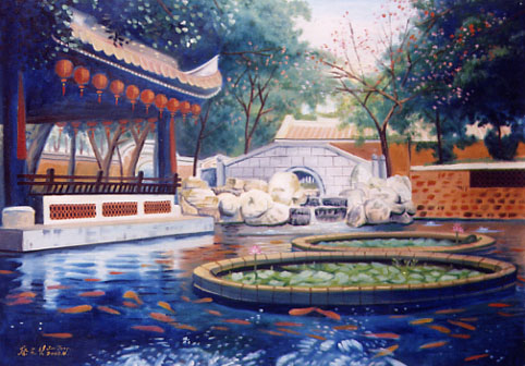 民俗公園一隅油畫作品