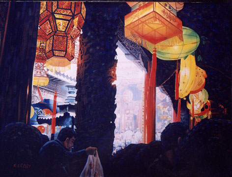 裊裊煙香壓克力水彩作品