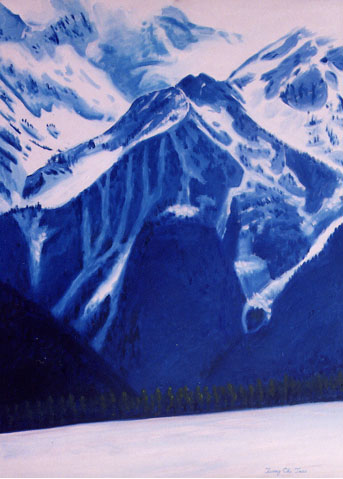 雪山油畫作品