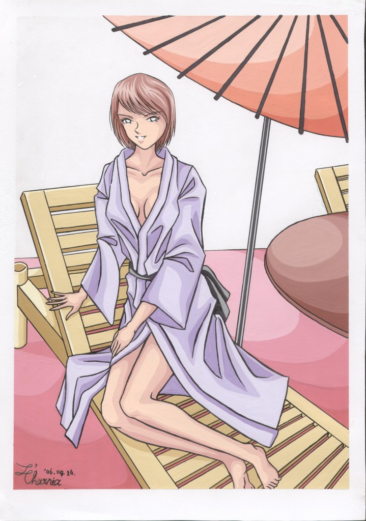  :日式浴袍 畫中的是我的女性友人,不過這幅據她本人表示有點煽情....ㄜ....應該不會吧?哈哈 ^^""