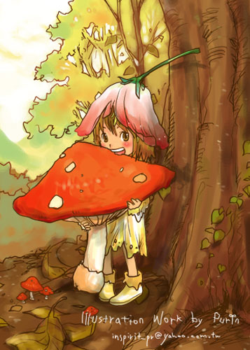 點心時間 / 小香菇(XD：我很喜歡菌類，收集了很多的香菇圖片。但是這個香菇被我畫的好像是毒菇喔~(汗
