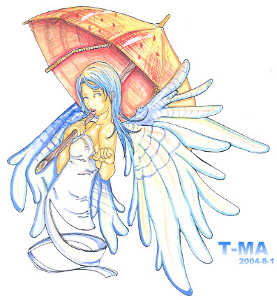 天使：天使表示雲~傘表示太陽....