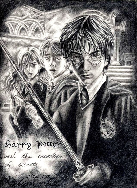 Harry Potter素描...：半年前畫的哈利波特電影第二集海報"消失的密室"素描...^^"